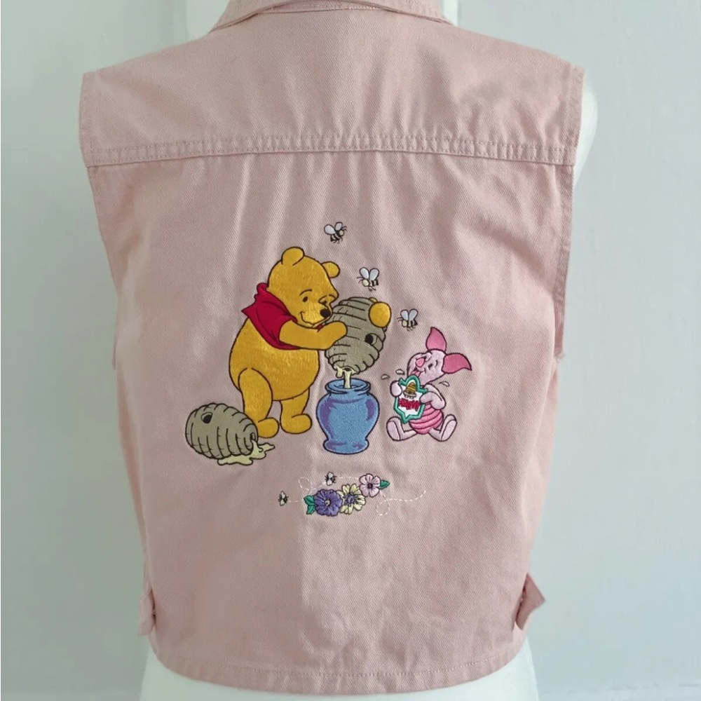 Vintage Disney Winnie the pooh pink jean jacket 80s Cropped Vest Jacket